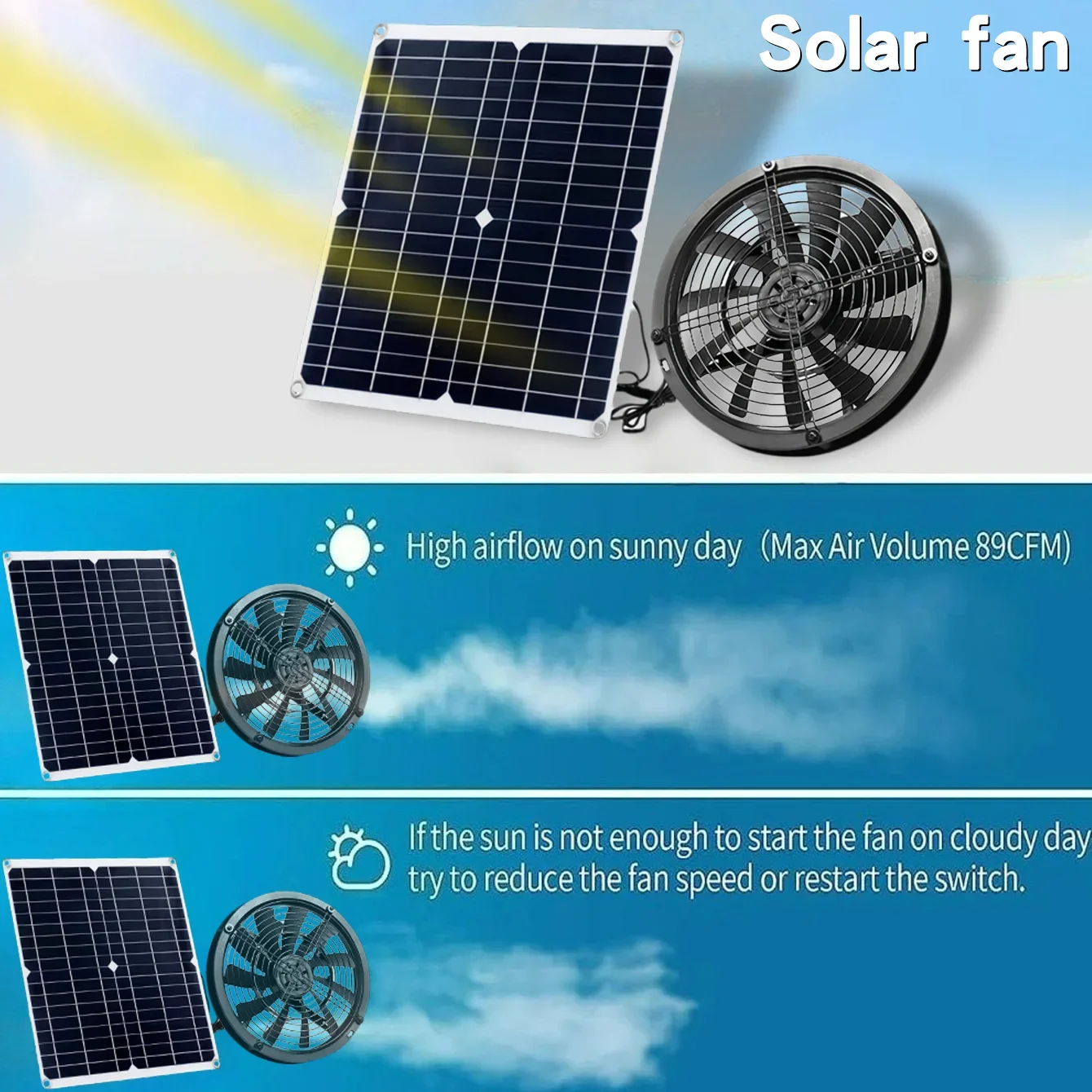 Kit de ventilateur solaire à faible bruit 15-25W, extracteur d'air fiable pour jardin, serre, ferme, abri pour animaux
