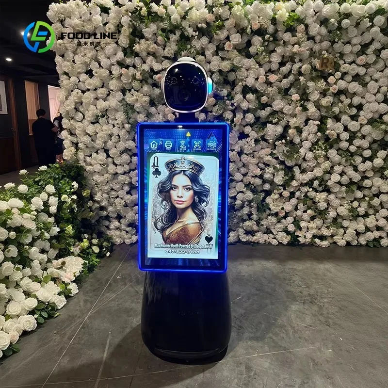 Robot photo interactif automatique humanoïde blanc personnalisé pour les mariages, les fêtes et les événements commerciaux