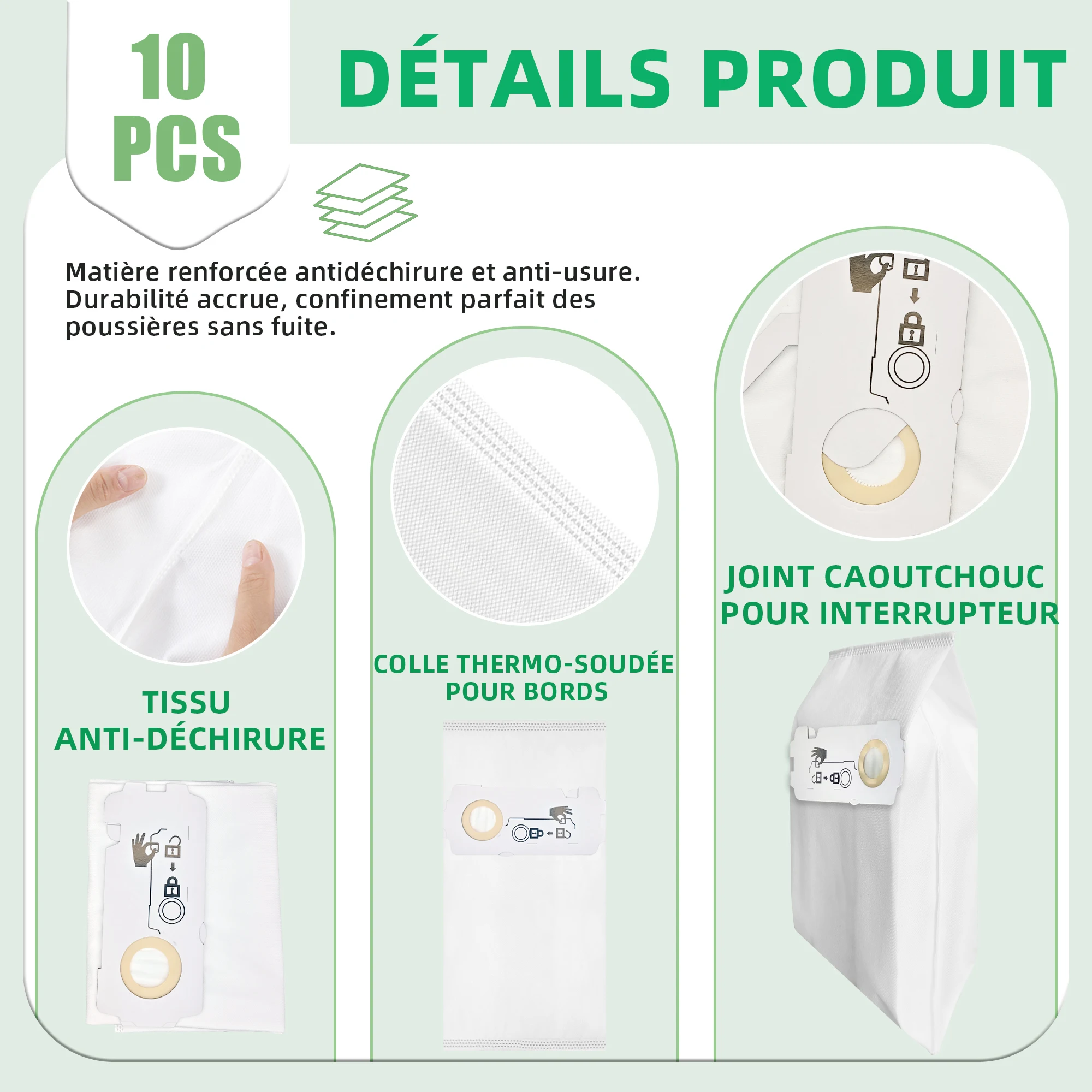 Paquet de 10 pour sac d'aspirateur Festool 204308 CT compatible