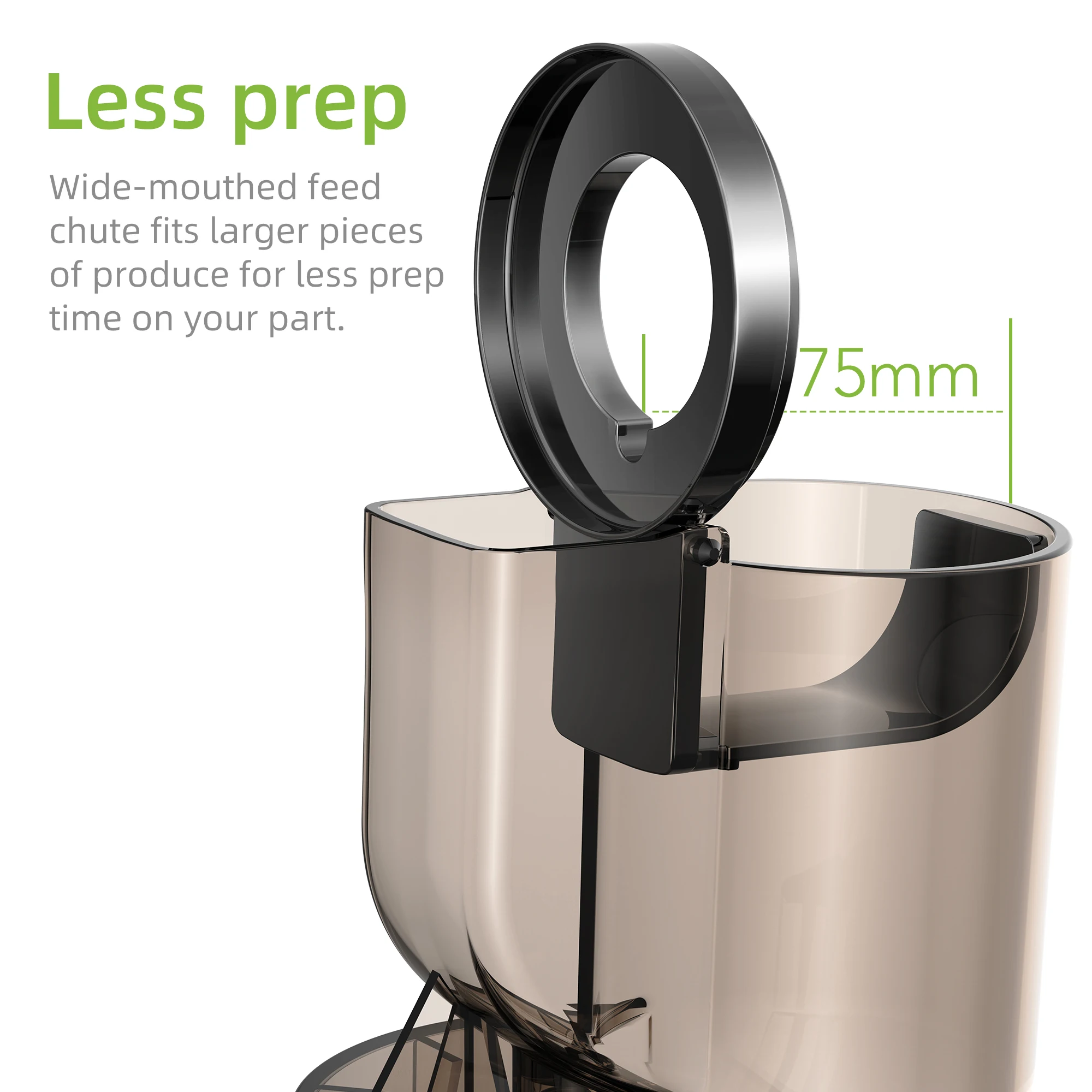 Presse-agrumes à pression froide avec goulotte d'alimentation de 75 mm