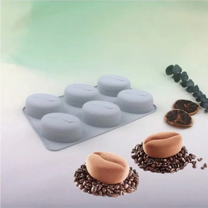 Moule à pâtisserie en silicone en forme de grains de café à 6 cavités
