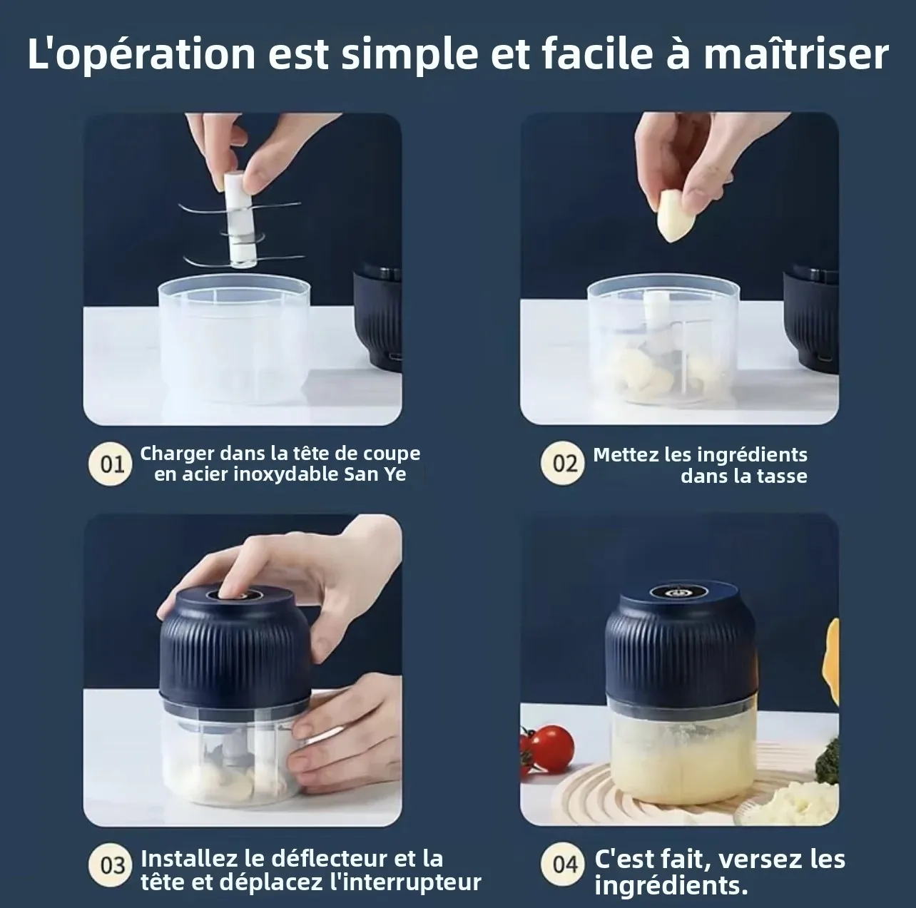 Mini hachoir à ail électrique sans fil rechargeable par USB, hachoir à légumes, hachoir à ail, hachoir alimentaire, gadgets de cuisine, nouveauté