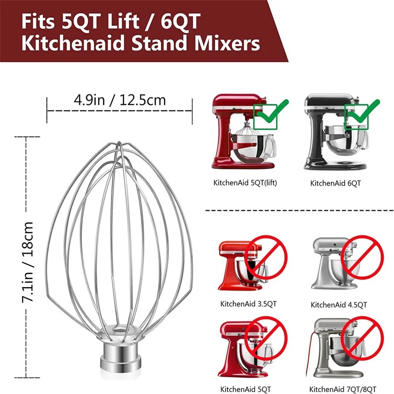 Accessoires fouet à 6 fils compatibles avec le batteur KitchenAid 5Plus-6Quart