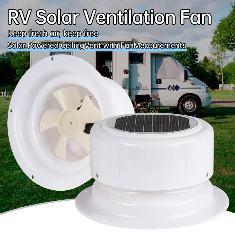 Ventilateur de toit solaire pour camping-car, silencieux, 12V, avec couvercle en ABS, sans fil, pour caravane, remorque, salle de bain