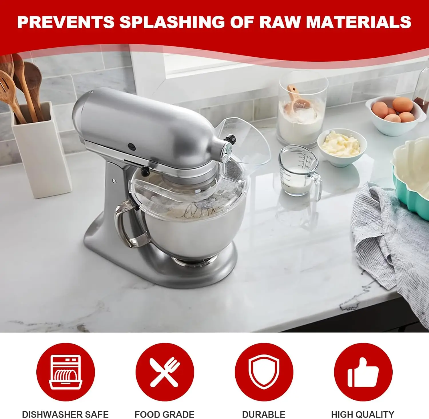 Bouclier anti-éclaboussures pour bol de mixeur KitchenAid 4,5-5QT (acier inoxydable, verre, céramique) - Protection anti-éclaboussures à ajustement sécurisé pour KitchenAid