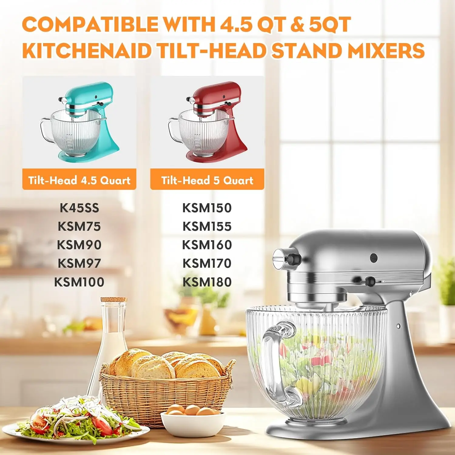 GVODE Bol en verre pour mélangeur Kitchenaid