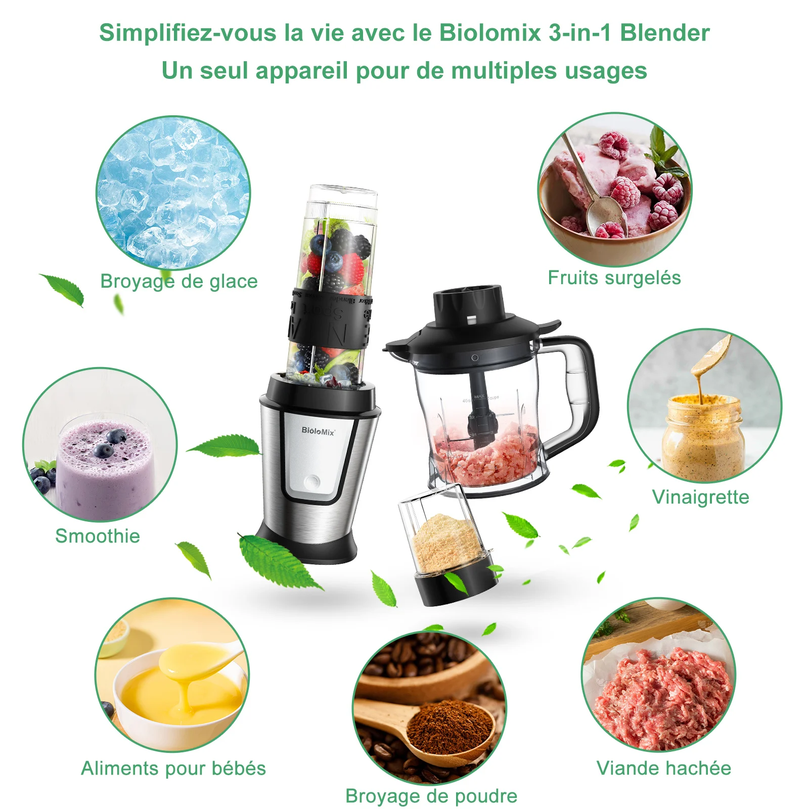BioloMix-Robot Culinaire Multifonctionnel 3 en 1
