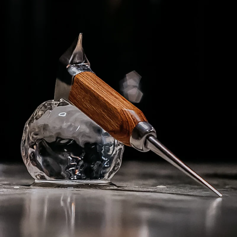 Pick à glace – Picador à glace en acier inoxydable avec manche en bois