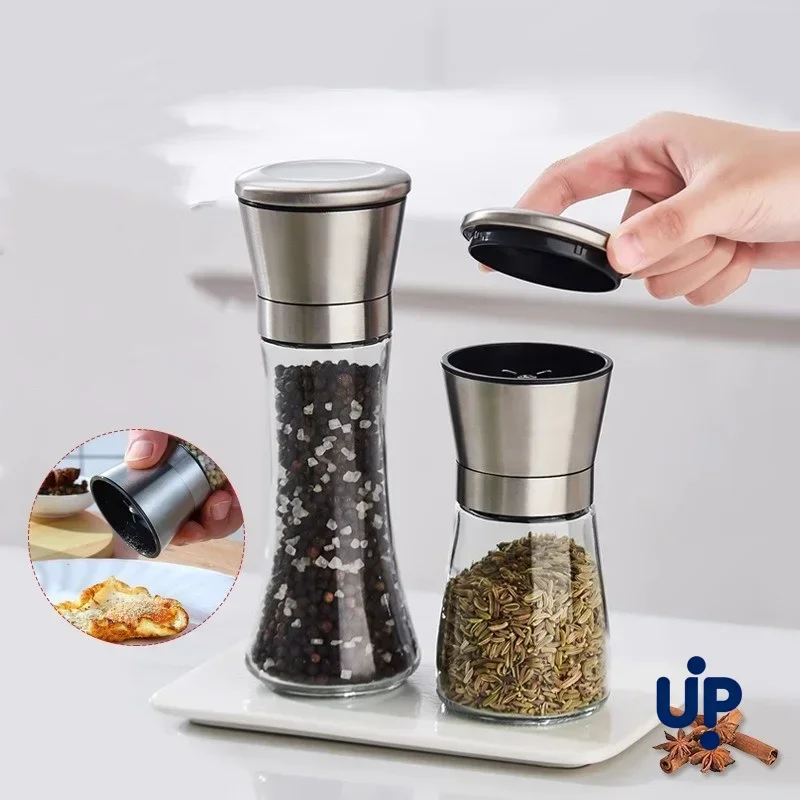Moulin à poivre 180/200 ml en acier inoxydable avec bouteille en verre