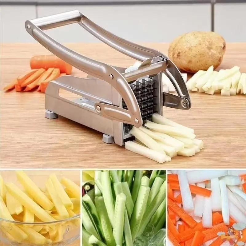 Coupe-pommes de terre 1 pièce, hachoir à légumes/frites en acier inoxydable de qualité alimentaire, avec base à ventouse antidérapante, avec lames de rechange