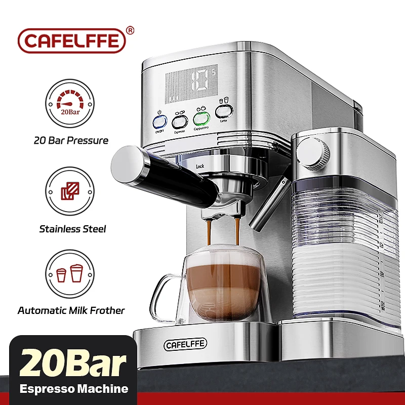 Cafelffe Machines à expresso entièrement automatiques Mousse de lait automatique Café moulu Acier inoxydable Machine à cappuccino Cafétéria 20Bar