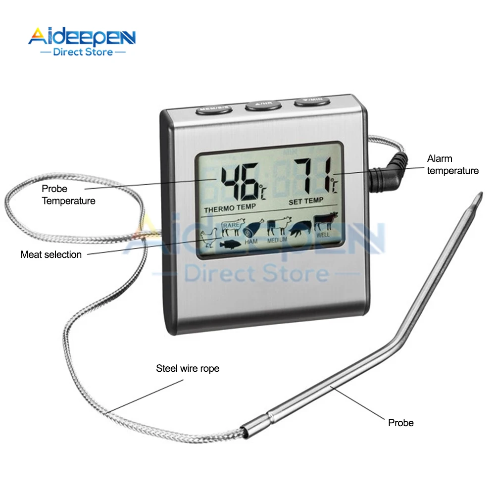 Thermomètre de Chef numérique, thermomètre de gril de cuisson de pâtisserie pour four ° C/ ° Thermomètre pour barbecue à viande de cuisine LCD à conversion F 0-300 ℃