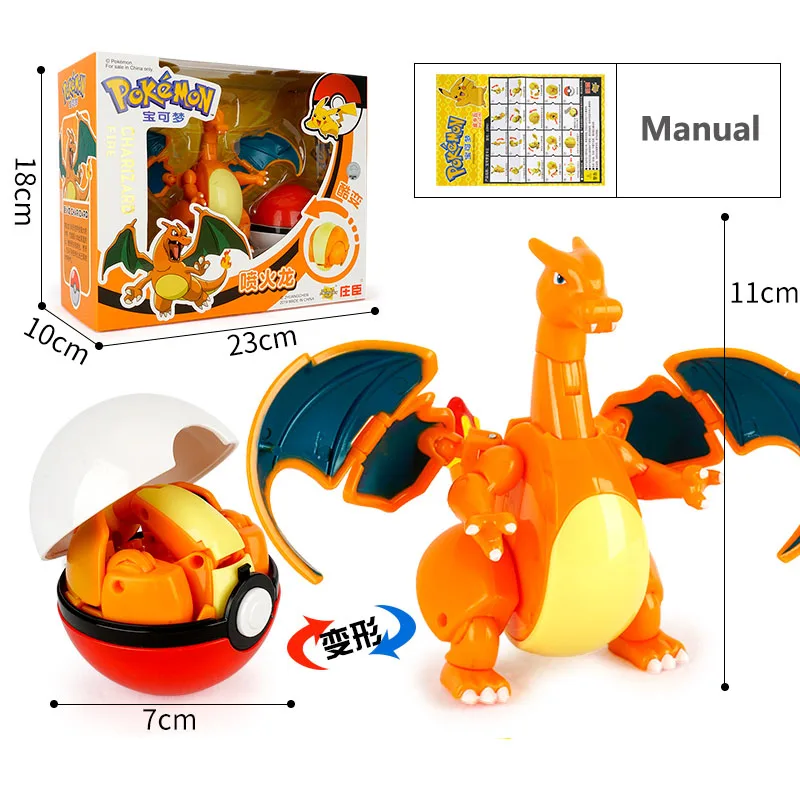 Figurines Pokemon Anime Transformer pokeball modèle Pikachu Charizard Blastoise Mewtwo Venusaur Gyarados Greninja Robot jouet cadeau