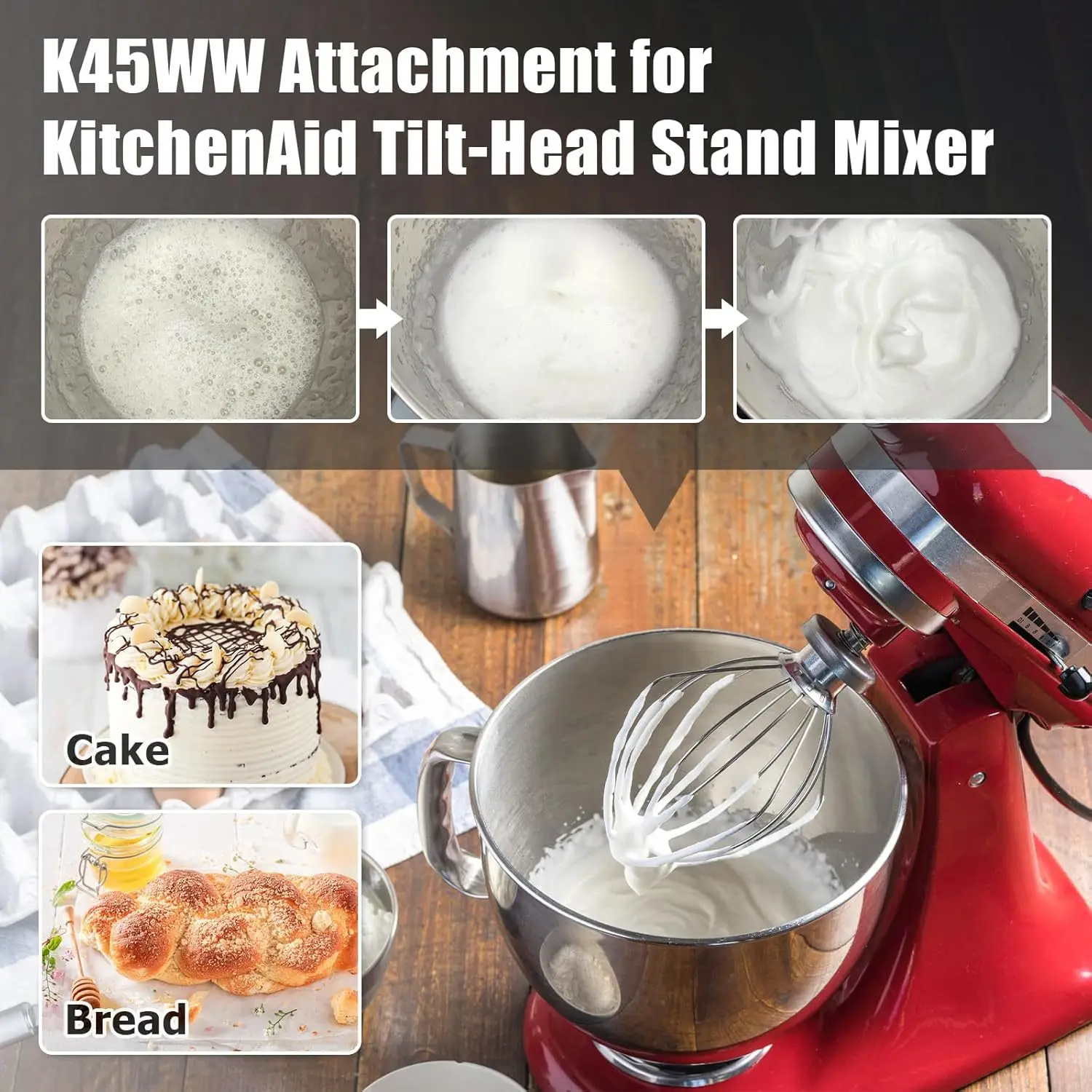 K45WW fouet lavable au lave-vaisselle pour KitchenAid 4.5 litres et 5 QT mélangeur sur socle à tête inclinable 6 fils