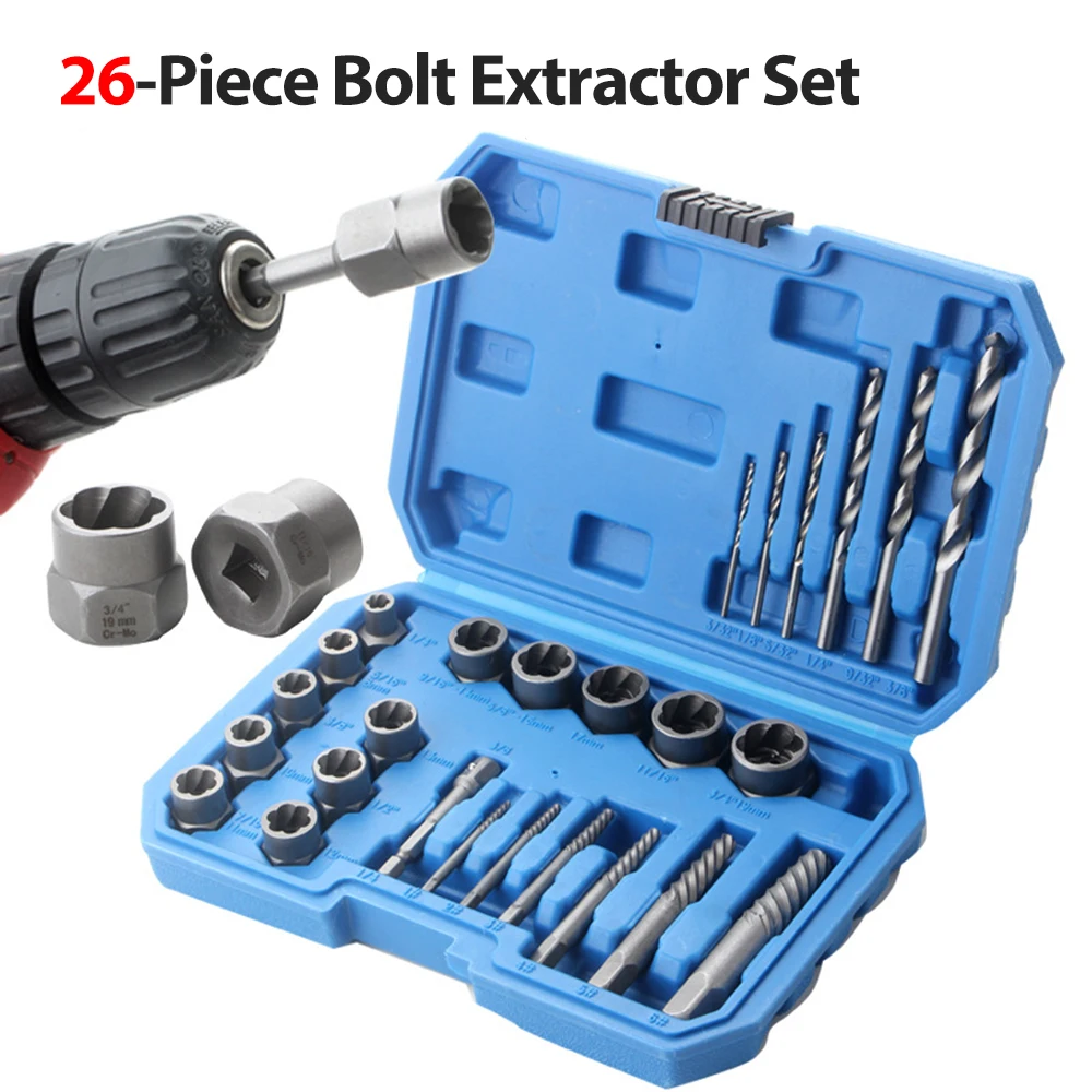 Jeu d'extracteur de vis dissolvant de boulon cassé 26 pièces ensemble d'extracteur de vis dénudé vis dénudées goujons raccords outil d'extraction