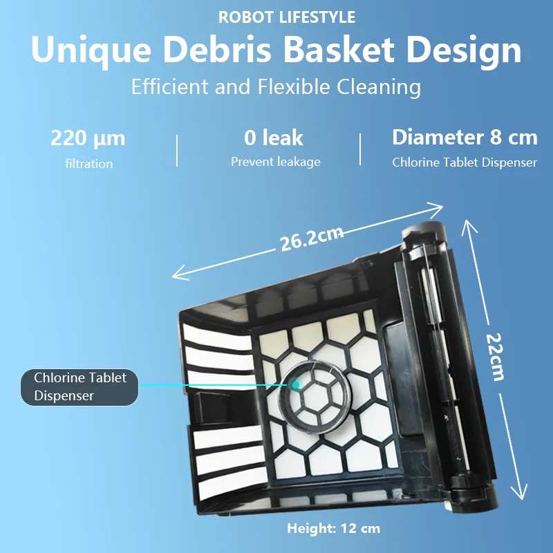 Robot Skimmer S002A, robot de piscine solaire sans fil avec batterie 5200mAh, autonomie de 20h, filtration de précision 220μm, panneau solaire 12W