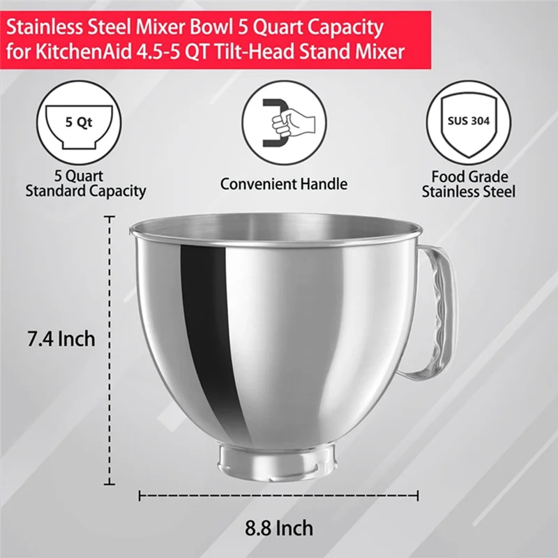 A78E-pour Kitchenaid série classique et artisanale 4.5QT/5QT mélangeur 304 bol