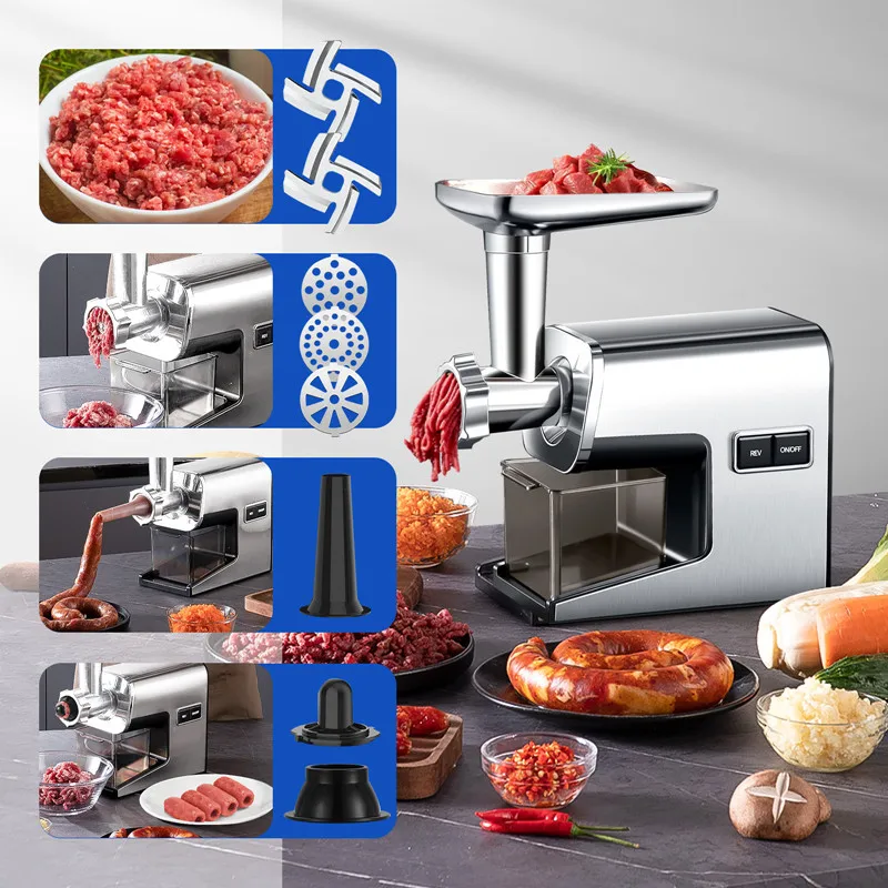 Hachoir à viande électrique professionnel – Hachoir et poussoir à saucisses en acier inoxydable pour la fabrication maison de viande séchée, facile à nettoyer