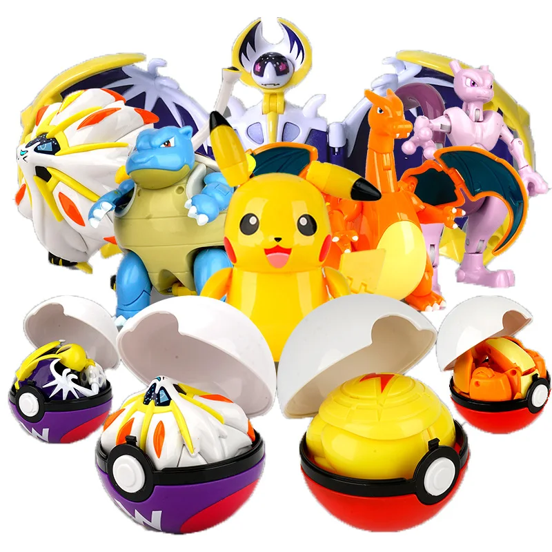 Figurines Pokemon Anime Transformer pokeball modèle Pikachu Charizard Blastoise Mewtwo Venusaur Gyarados Greninja Robot jouet cadeau