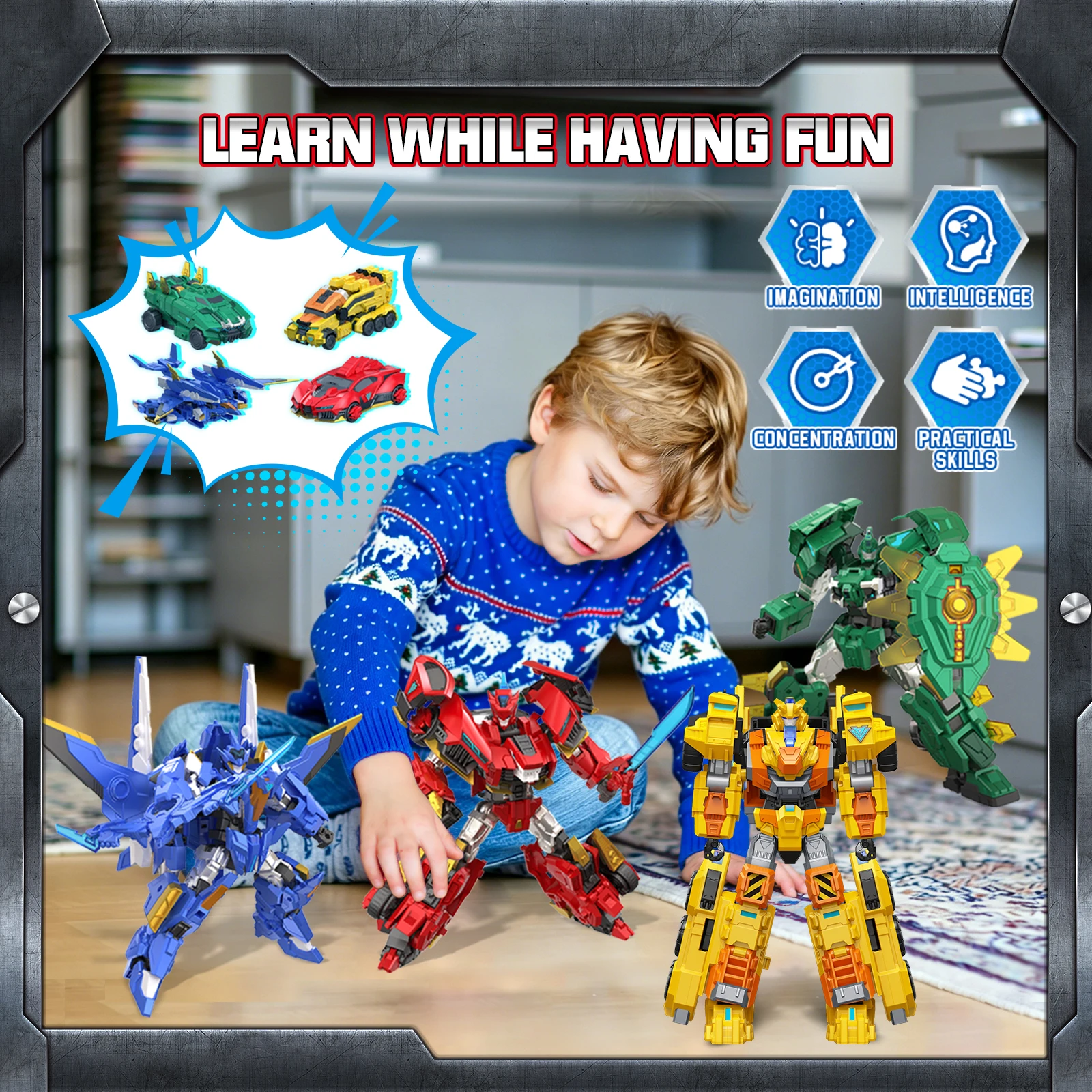 QUANTUM HEROES DINOSTER Lucio Jouet Robot Transformable Mode de Jeu 3-en-1 Robot/Véhicule + Accessoire Dinosaure Figurine d'Action pour Enfants 5+