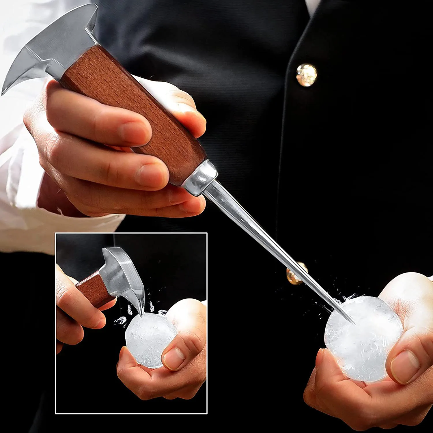 Pick à glace – Picador à glace en acier inoxydable avec manche en bois