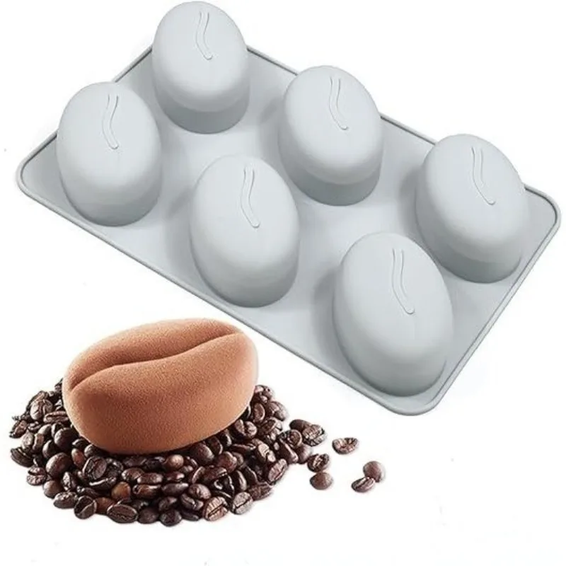 Moule à pâtisserie en silicone en forme de grains de café à 6 cavités