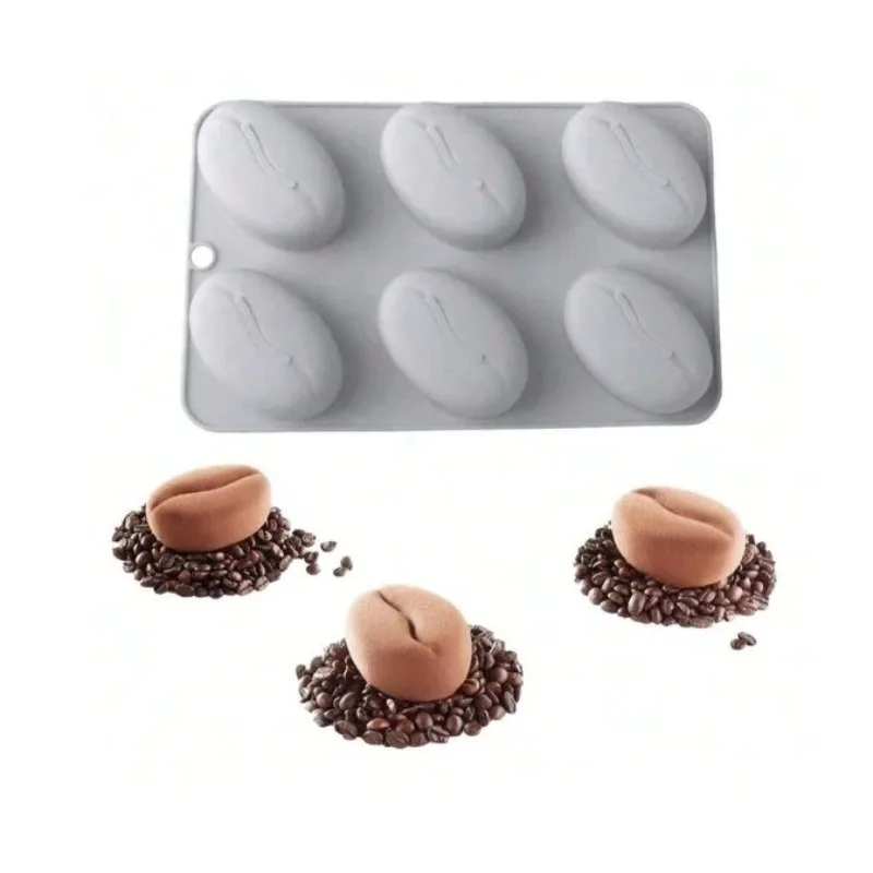 Moule à pâtisserie en silicone en forme de grains de café à 6 cavités