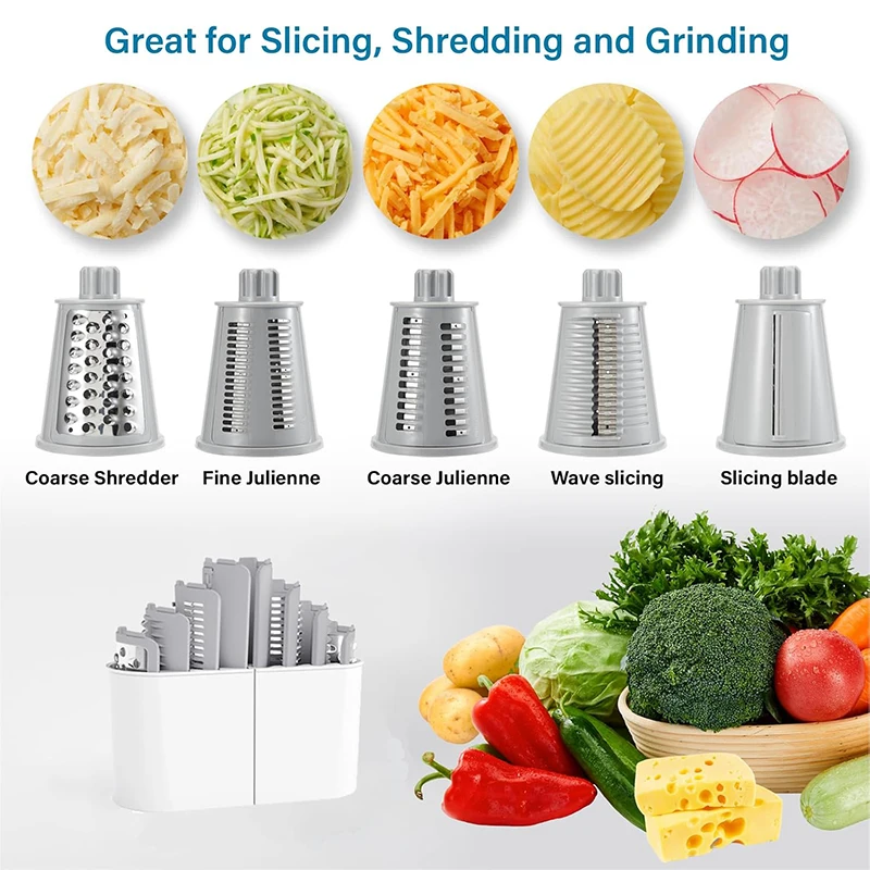 LMETJMA 5 en 1 râpe à fromage rotative broyeur cuisine Mandoline légumes Julienne trancheuse gaufre coupe noix hachoir JT247