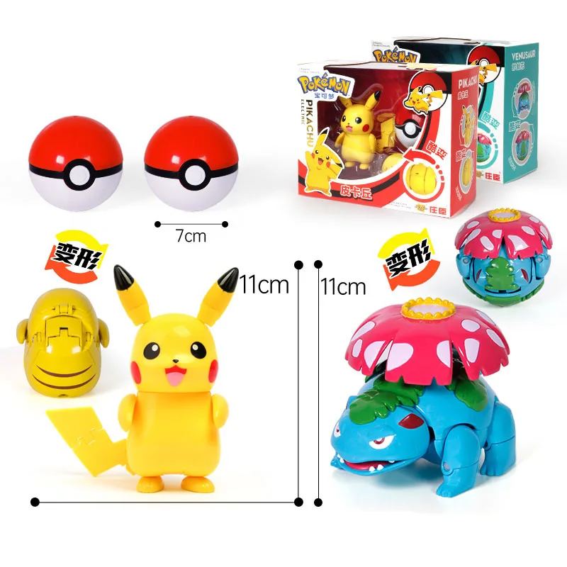 Figurines Pokemon Anime Transformer pokeball modèle Pikachu Charizard Blastoise Mewtwo Venusaur Gyarados Greninja Robot jouet cadeau