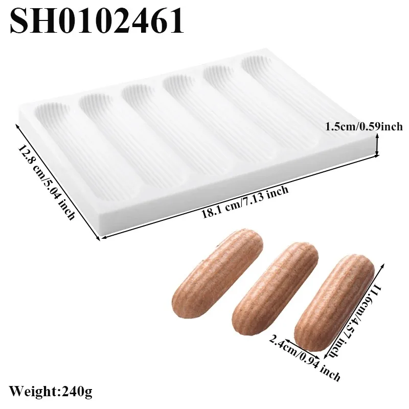Moule de cuisson en silicone pour éclairs au chocolat à 6 cavités