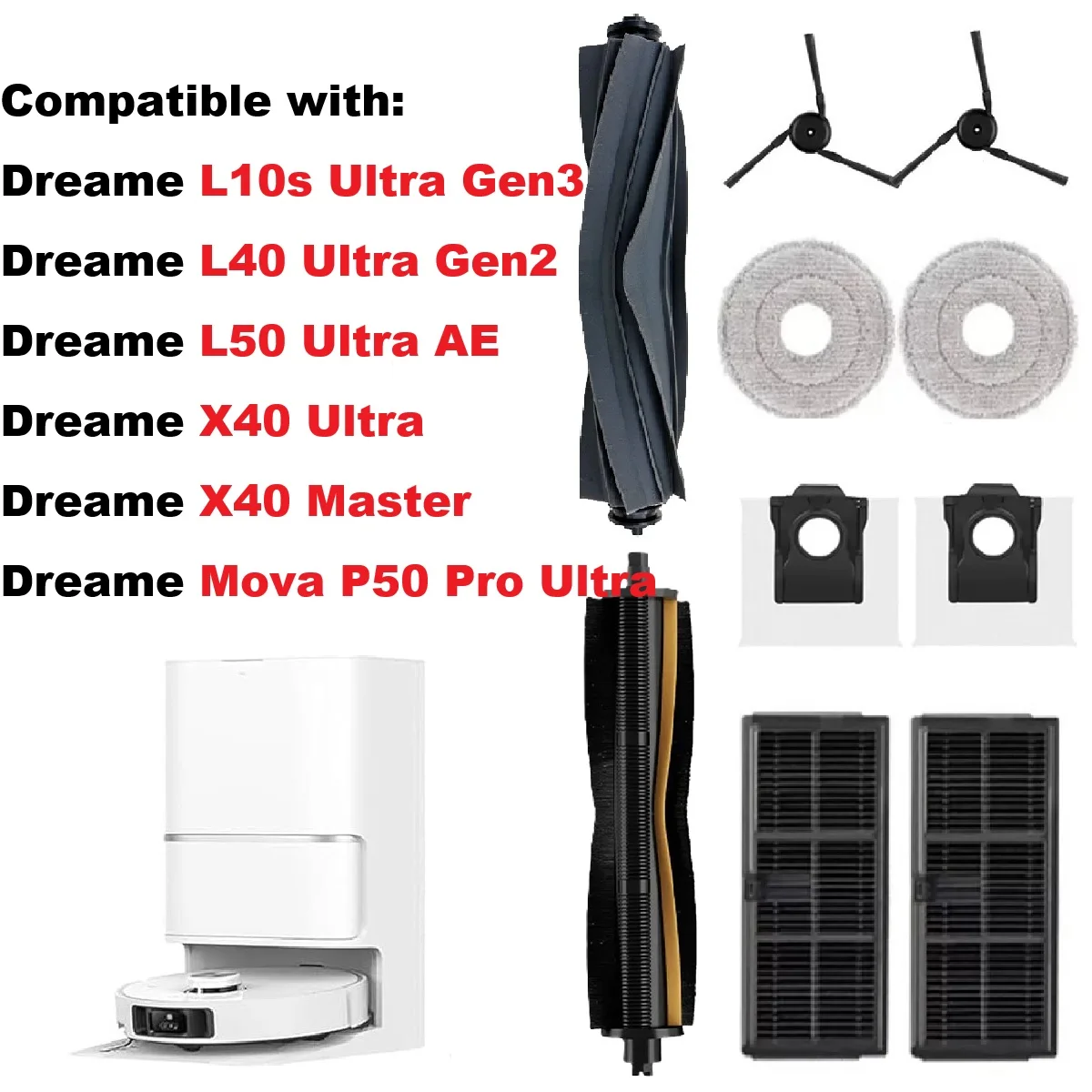 Accessoires pour aspirateur robot Dreame L10s Ultra Gen 3, L40 Ultra Gen 2, L50 Ultra AE, X40 Ultra, X40 Master, Mova P50 Pro Ultra