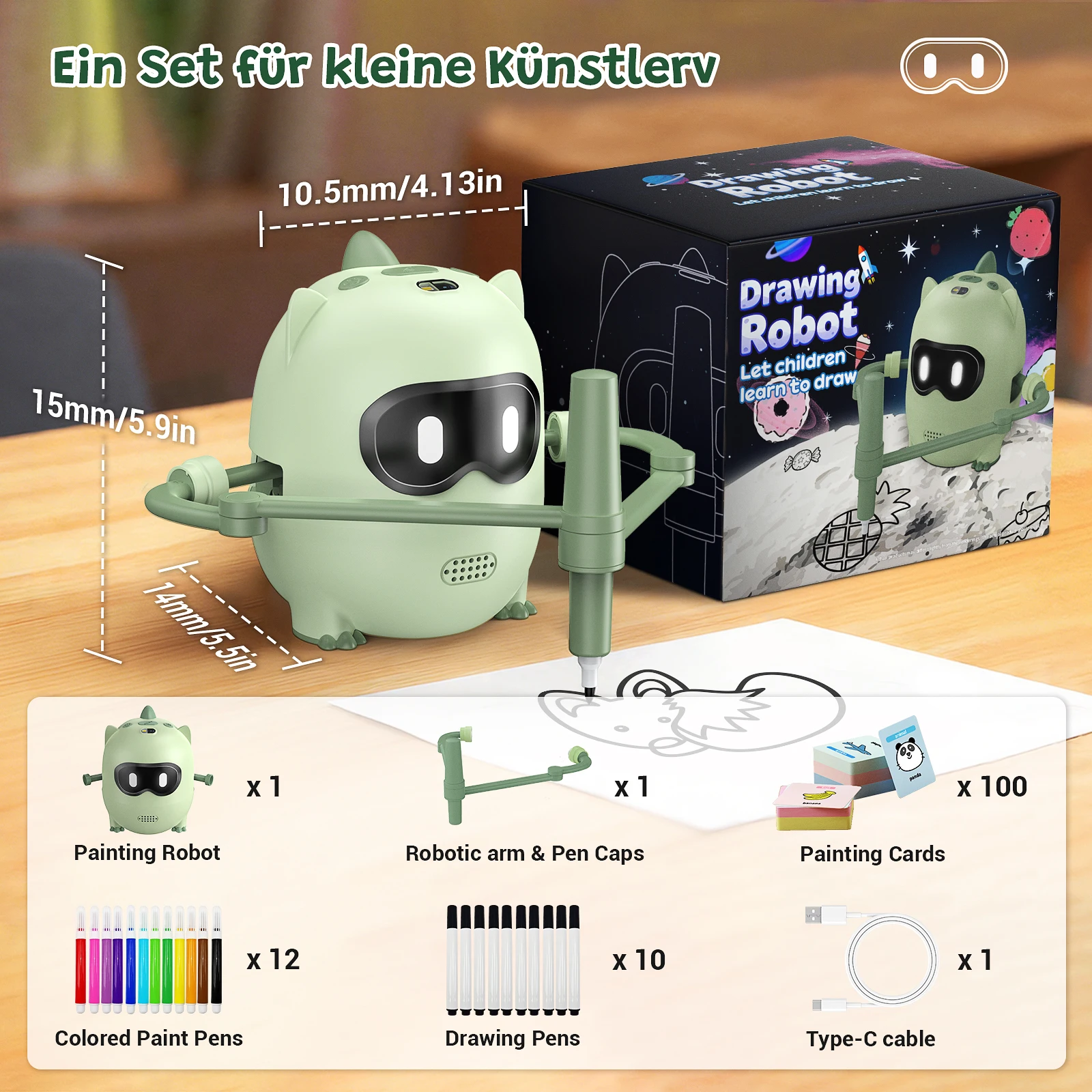 Robot de Dessin Intelligent IA Éducatif Précoce Interactif pour Enfants, Éveil Artistique Automatique avec 100 Cartes de Peinture et Interaction Musicale