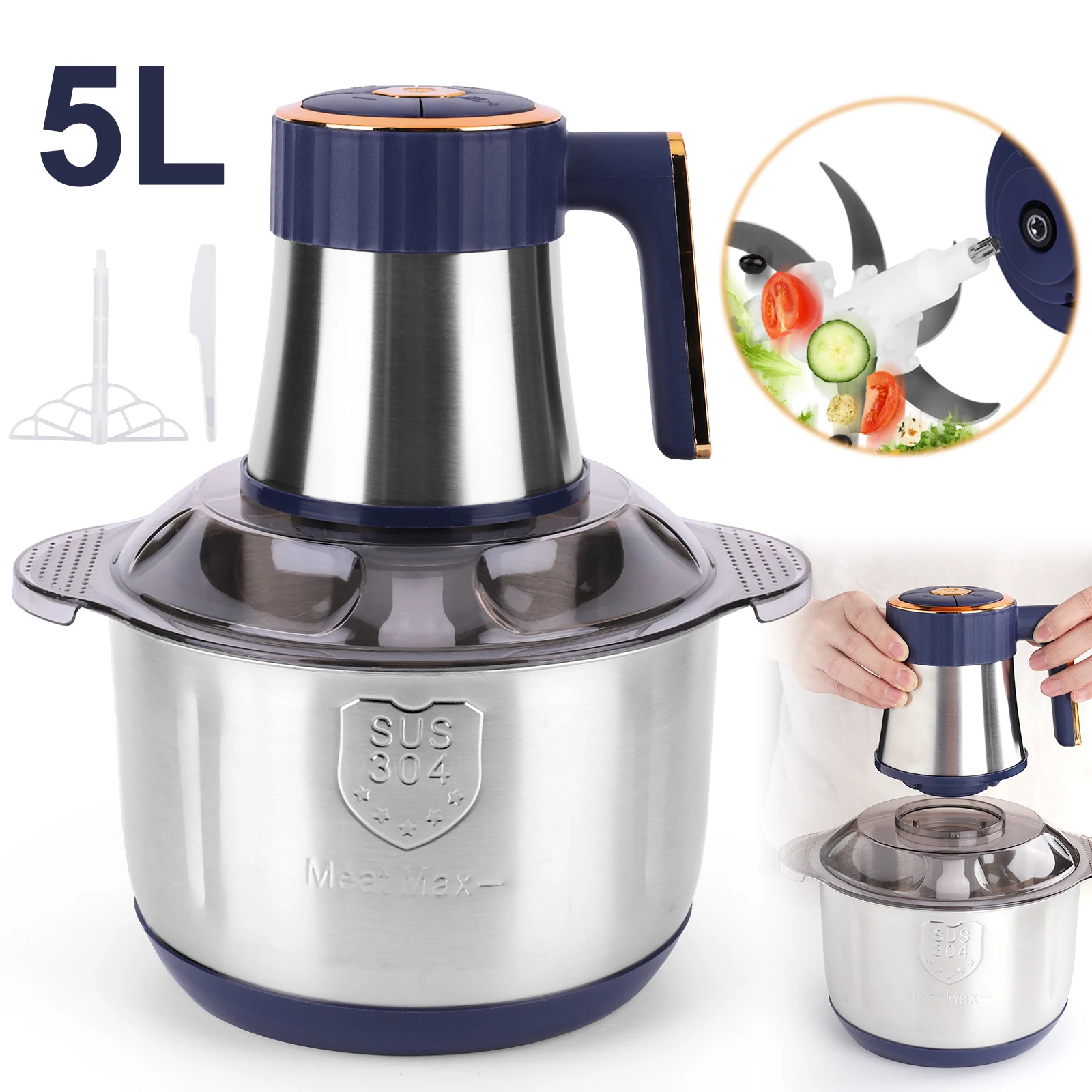 Hachoir à viande électrique 5L 500W, robot culinaire, hachoir à viande en acier inoxydable pour la maison et les restaurants