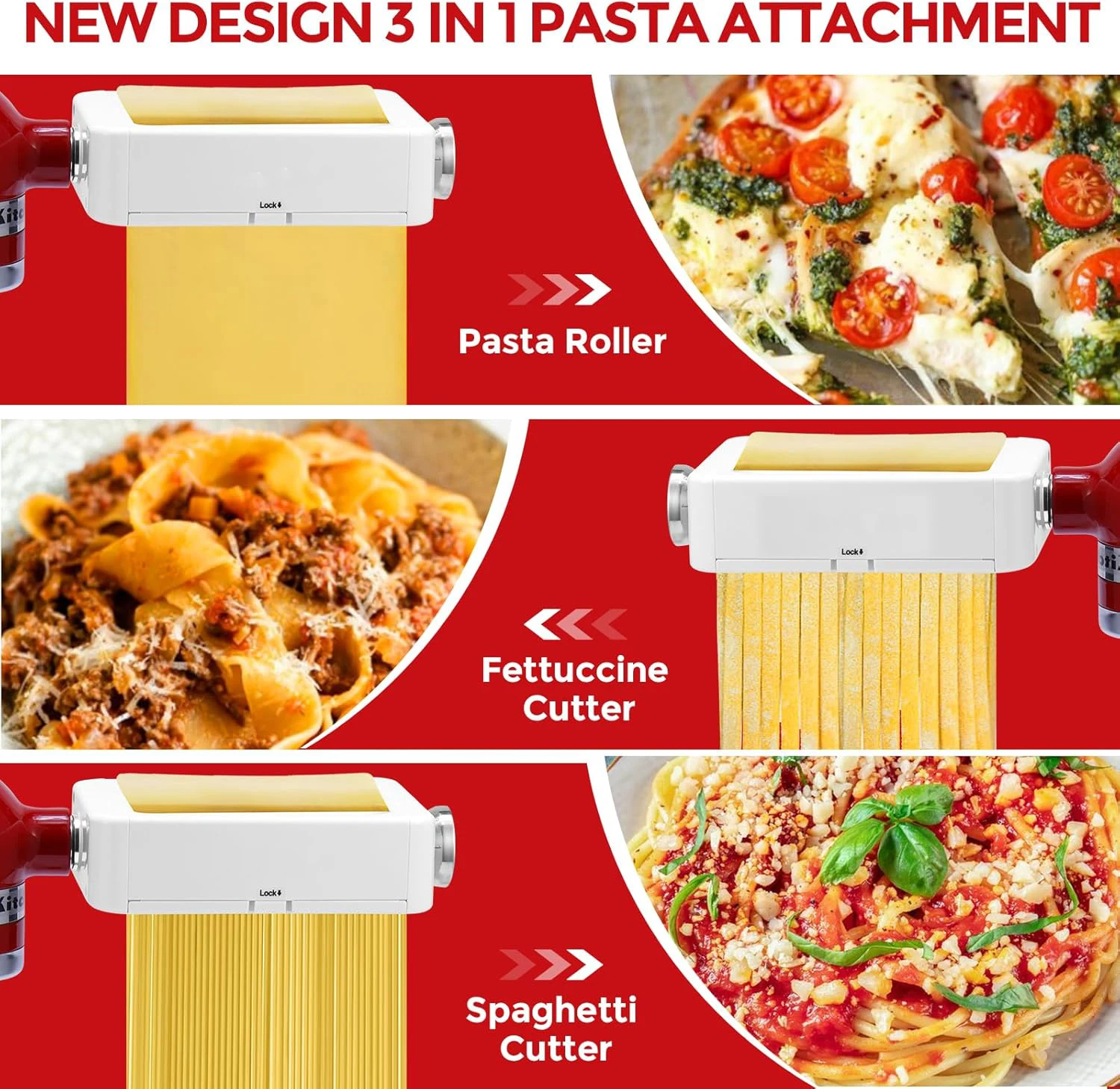 Accessoire de machine à pâtes 3 en 1 pour batteur sur socle KitchenAid