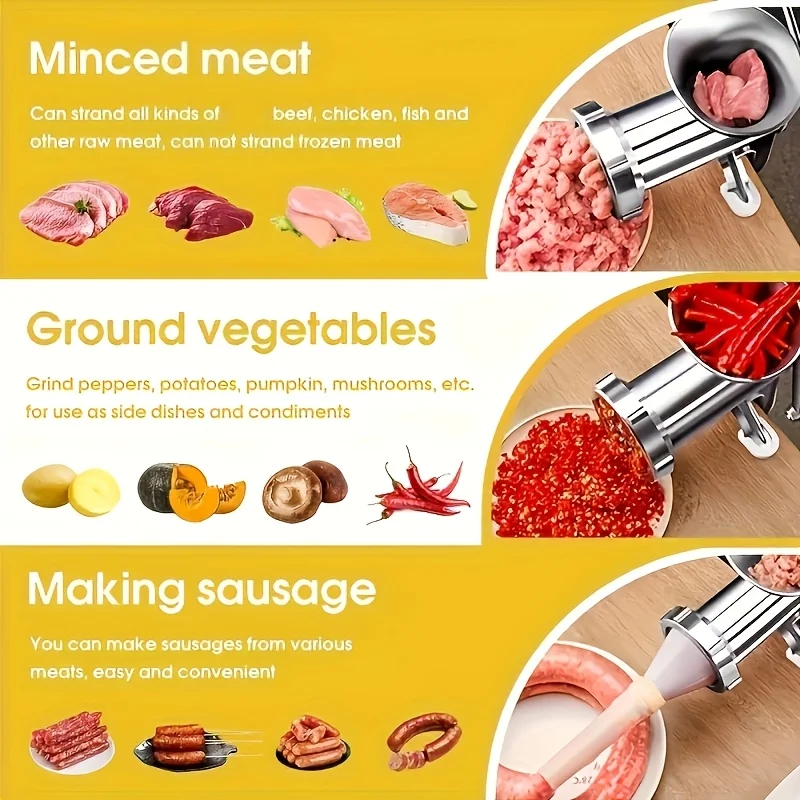 Hachoir à viande manuel avec pince de table – Robot culinaire robuste à manivelle en acier inoxydable