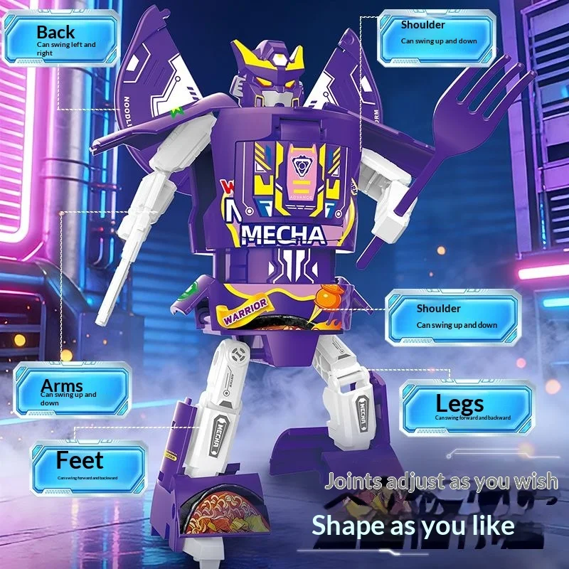 Robot Café - Jouet Transformable pour Enfants - Modèle Mecha Nouilles Instantanées - Figurine d'Action Garçon - Cadeau Éducatif Samouraï