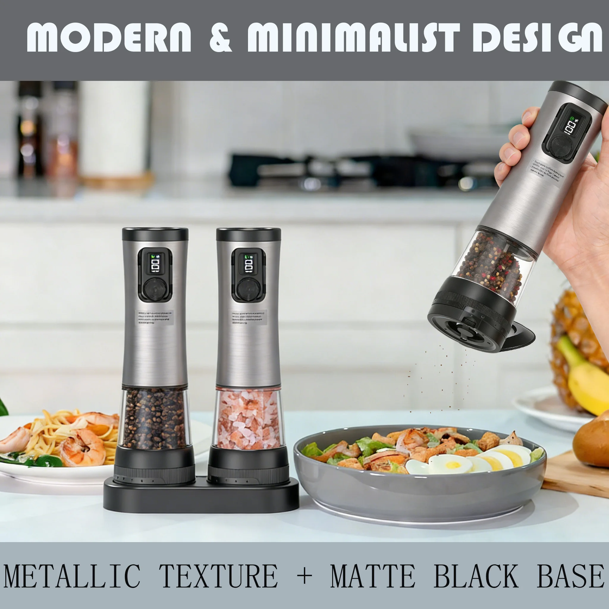 Ensemble de moulins à poivre automatiques avec écran LED