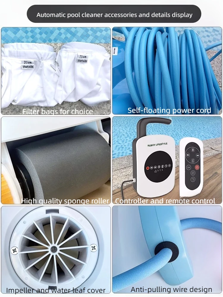 Nettoyeur de piscine Robot avec câble de 30m, fonction d'escalade, télécommande, haute efficacité pour grande piscine intérieure et extérieure, nouveau