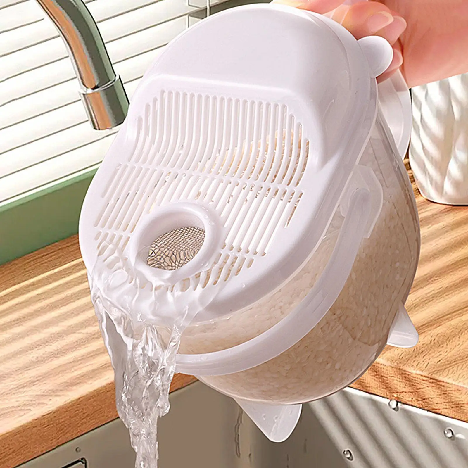 Bol de lavage de riz, passoire de cuisine avec couvercle