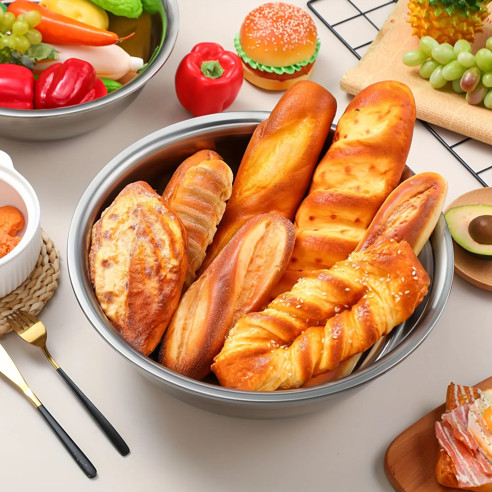 Grand bol à mélanger multifonctionnel en acier inoxydable – Parfait pour les ingrédients de pâte