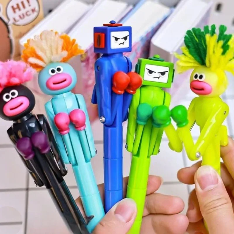 Stylo robot de boxe / Stylo accessoire pour cheveux en peluche avec bras de frappe, stylo de signature portable de dessin animé, idéal pour le bureau et la maison