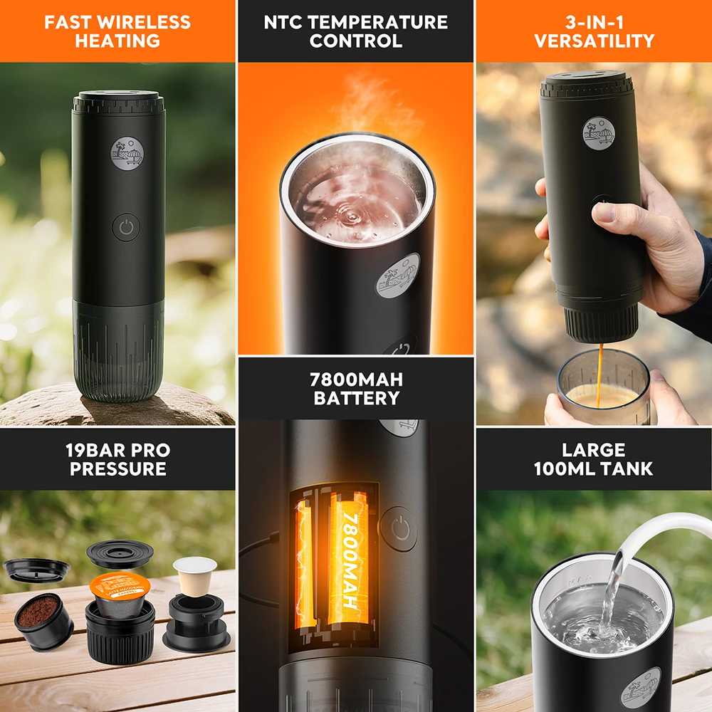 CROSIKO ME2604 Machine à expresso portable 2-en-1 19 bars Chauffage sans fil 85 °