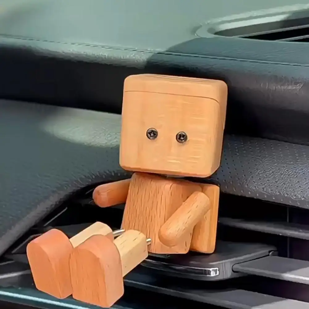 Figurine d'homme en bois secouant, Robot oscillant des jambes, mignon, intérieur de voiture, ornements en bois, décor de bureau amusant, cadeaux créatifs