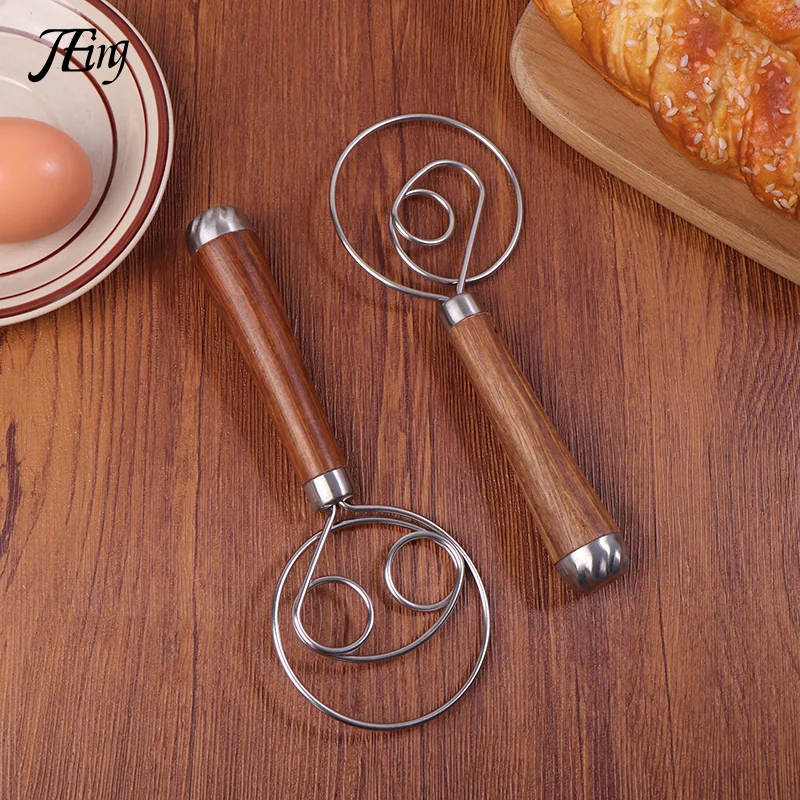 Fouet à pâte danois manche en bois oeufs crème tiges de mélange Double trous farine gâteau agitateur