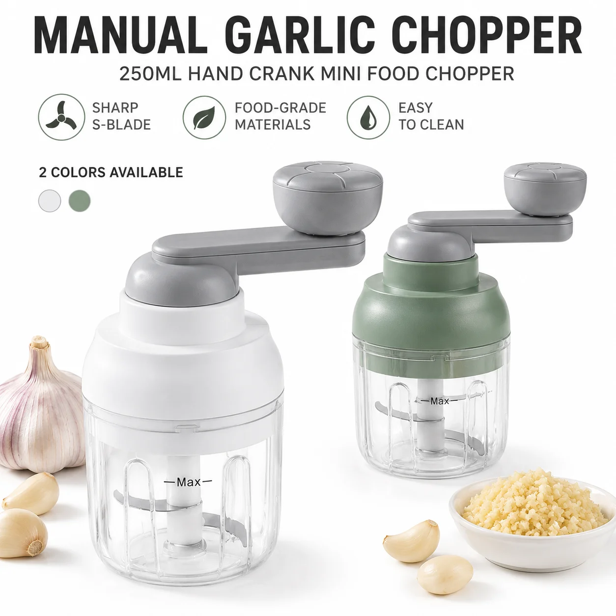 Hachoir manuel 250 ml, presse-ail rotative