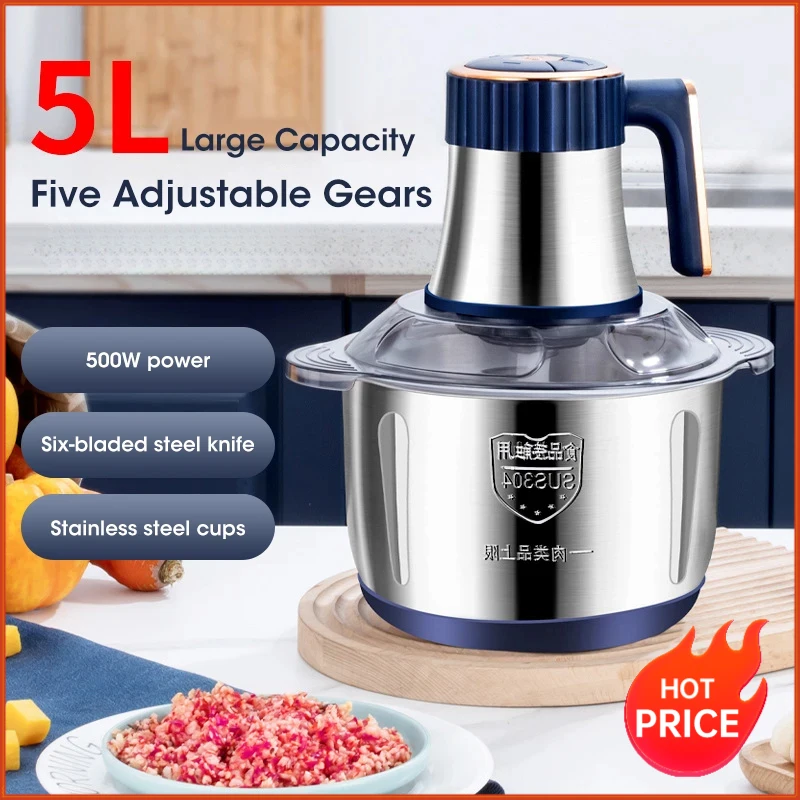 Hachoir Électrique 5L en Acier Inoxydable 304