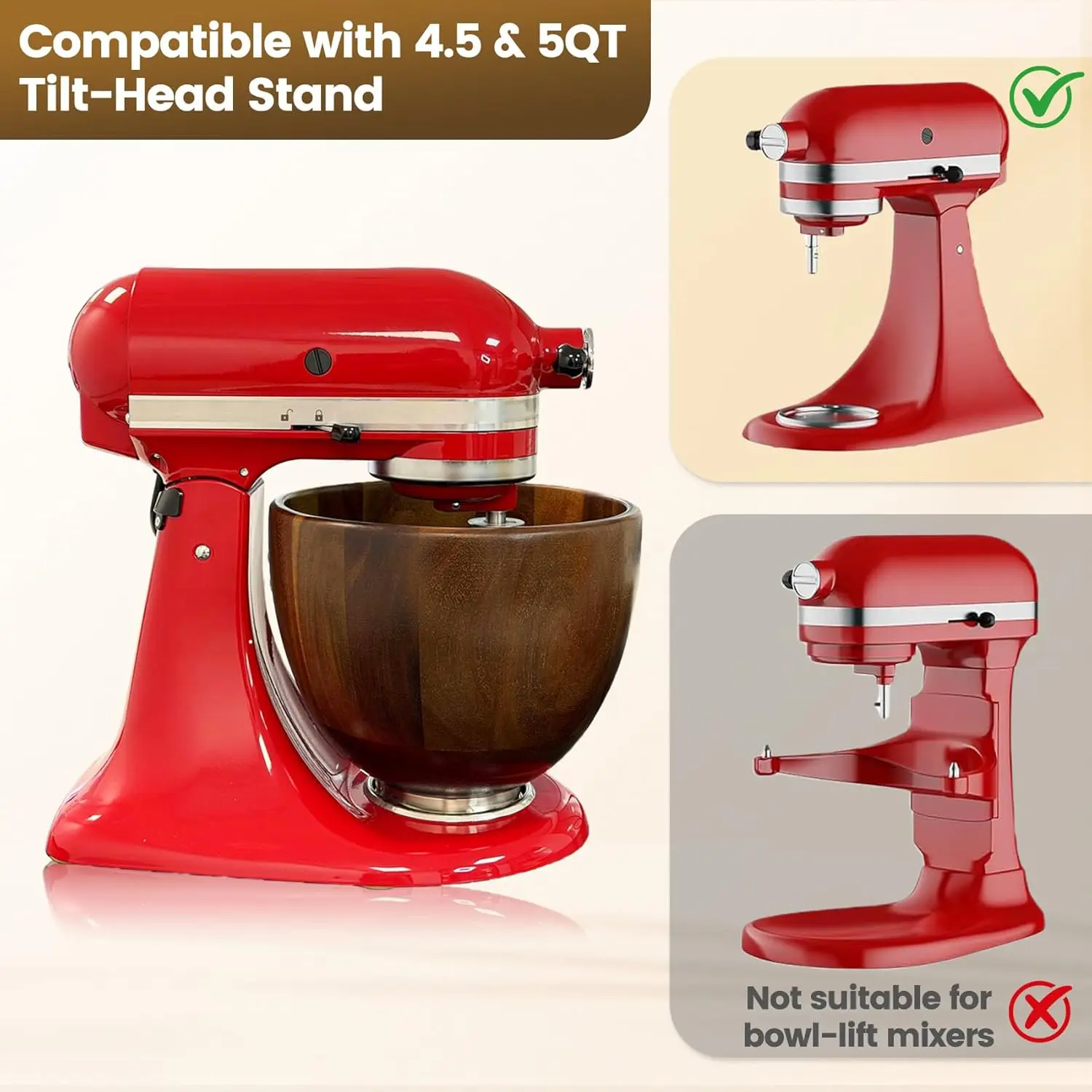 Bol mélangeur en bois de noyer 5QT pour batteurs sur socle inclinable KitchenAid 4