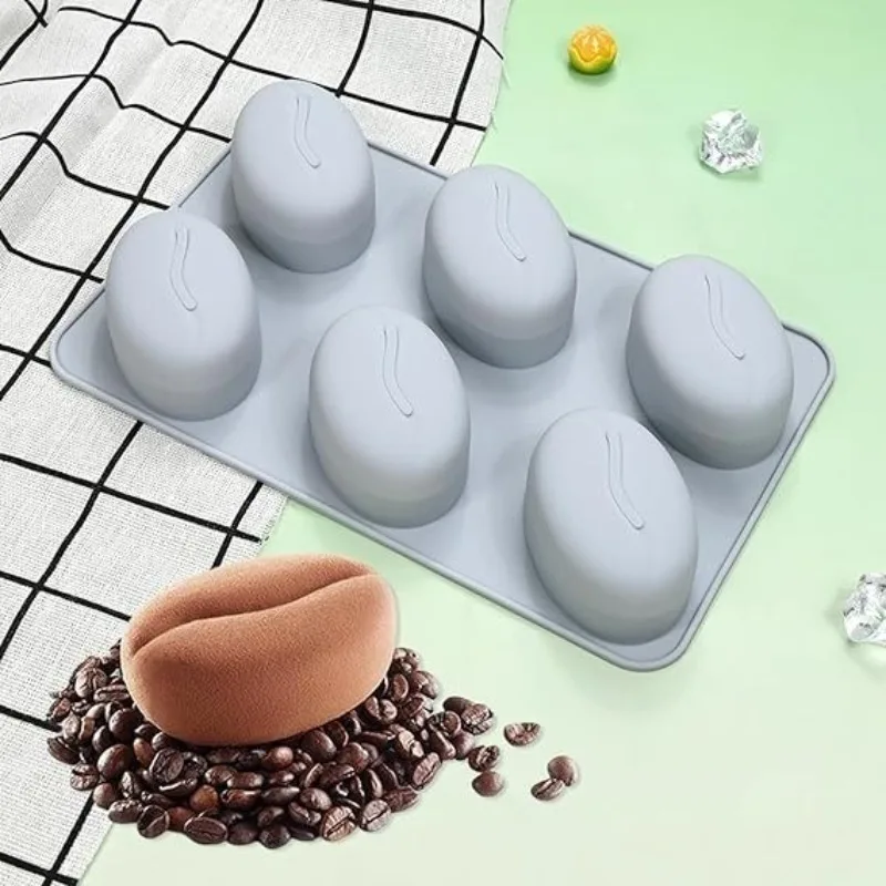 Moule à pâtisserie en silicone en forme de grains de café à 6 cavités