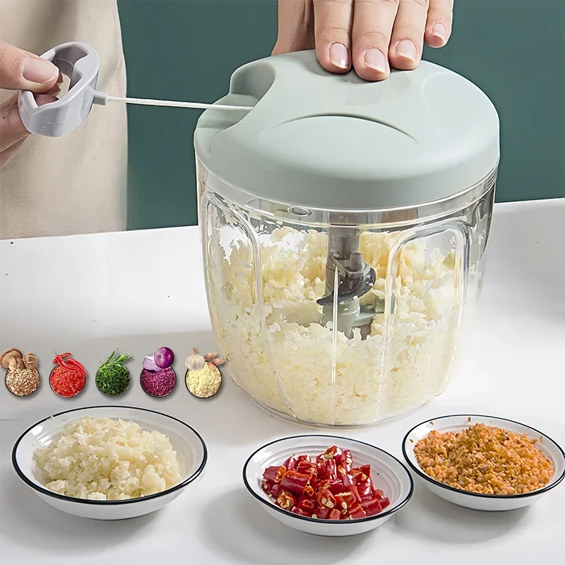 Hachoir à ail coupe-main-rocesseur alimentaire à ficelle à tirer à la main