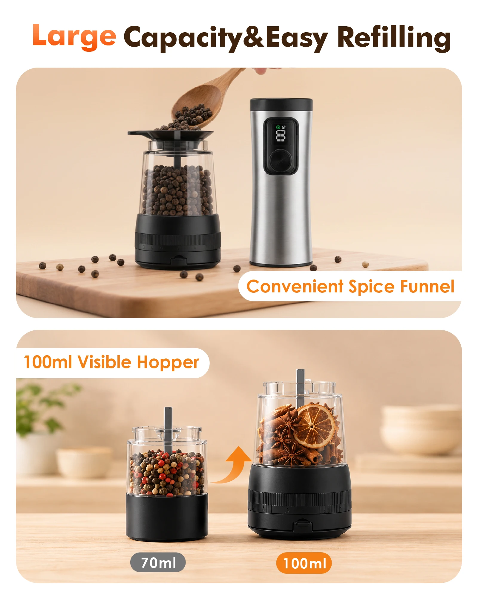 Ensemble de moulins à poivre automatiques avec base rechargeable